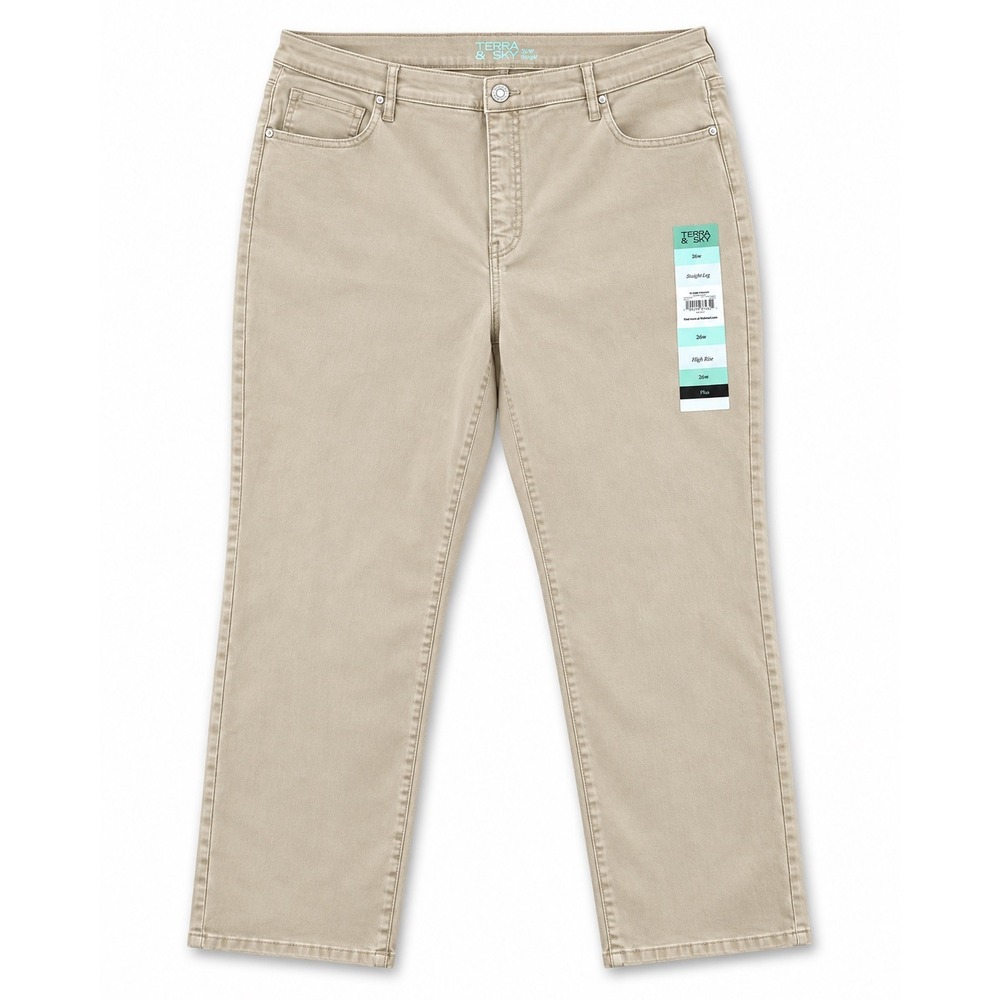 Terra Sky 26W High Rise Straight Leg Khaki Pants Plus Size NWT Stretch